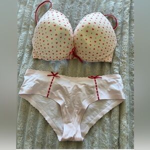 Vintage Victoria’s Secret Dream Angels Pink Heart Print Bra & Panties 34DD Small